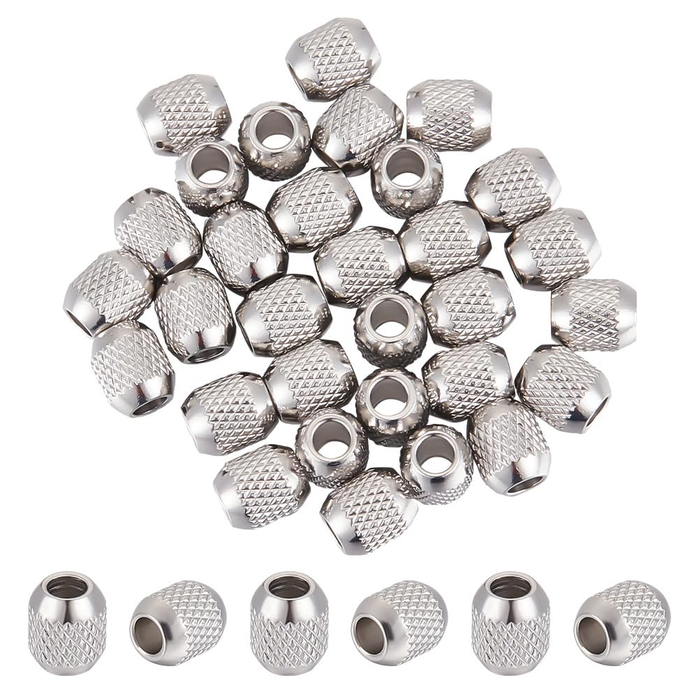 UNICRAFTALE About 30 Pcs Barrel Beads Stainless Steel Beads 6x5mm Spacer Beads Textured Beads Loose Beads Column Beads Metal Beads Smooth Beads Finding for DIY Jewelry Making — image 1