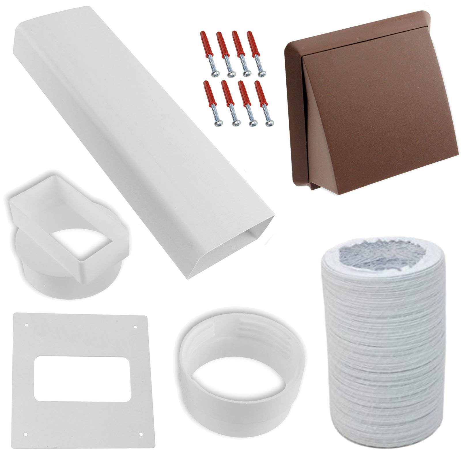 Spares2go Universal Exterior Wall Tumble Dryer Vent Cover Kit & Extension Hose (Brown, 4" / 102mm)