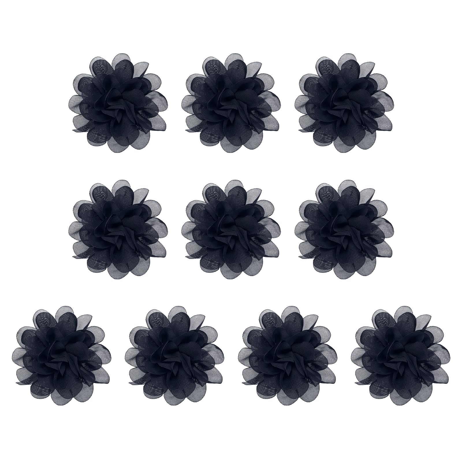 PATIKIL 3.9" Chiffon Flowers, 10 Pcs Mesh Fabric Flowers Sewing Fabric Appliques Headband Embellishments for DIY Craft Wedding Decor, Navy Blue