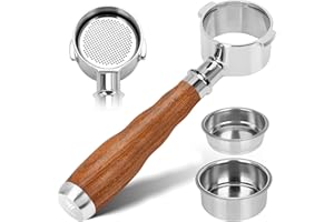 YMWVH 51mm Bottomless Portafilter 2 Ears with 2 Filter Baskets(Single+Double Shots) for De-longhi ECP3420/EC155/BCO430/EC260,100% Stainless Steel Portafilter and Walnut Handle