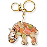 Evenchae Opalescent Elephant Keychain | Rhinestone Crystal Bag Charm Purse Backpack | Lucky Gift for Women + Pouch