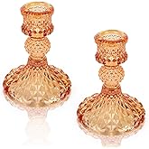 Glass Candle Holder, 2PCS Decorative Candle Sticks Pillar Candle Stand for Formal Events Wedding Party Table Centerpieces Home Decoration, Orange