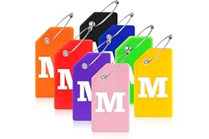 Gostwo 8 Pack Luggage Tags for Suitcases, 26 Initial Letter Travel Luggage Baggage Identification Labels ID Tags Fully Bendable Tags with Stainless Steel Loop (Letter M, Colorful)