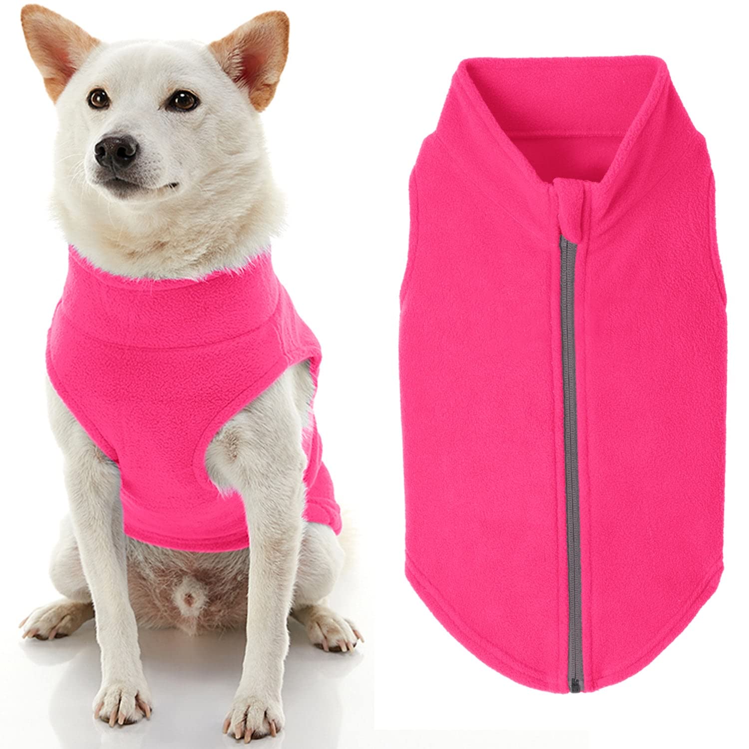 Photo 1 of Gooby Zip Up Fleece Dog Sweater - Pink, small - Warm Pullover Step-in Jacket With Dual D Ring Leash - Winter Small and Medium Dogs Clothes for Boys