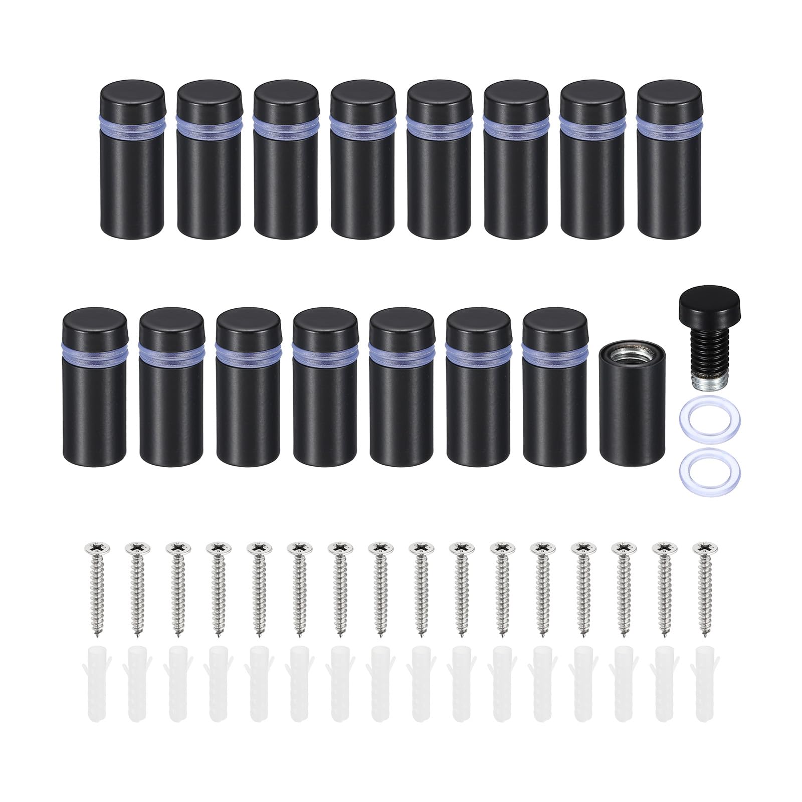 PATIKIL 1/2 x 1 Inch Sign Standoff Screws, 16 Set Stainless Steel Wall Standoff Mounting Hardware Advertising Glass Nail for Hanging Acrylic Picture Frame Acrylic Panel, Black