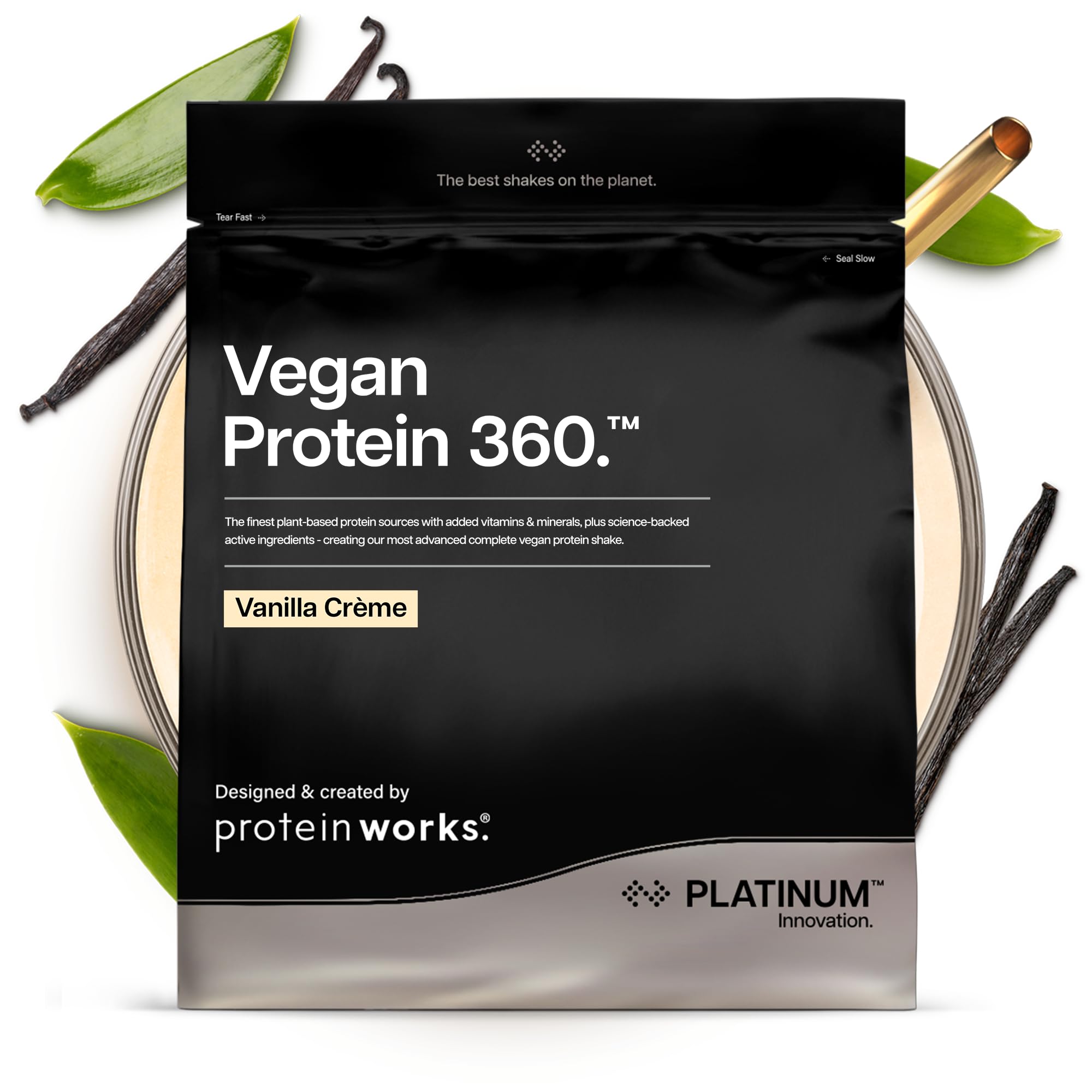 Protein Works | Vegan Protein 360 - Platinum Innovation, Premium Vegan Protein Powder, Plant-Based Protein Shake, Essential Vitamins & Minerals, Low Sugar, Vanilla Crème, 57 Servings, 2kg