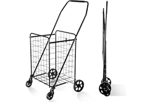 BIEAMA Folding Shopping Cart, Grocery Cart, 100 Lb Capacity, Utility Cart with 360° Rolling Swivel Wheels, Medium