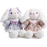 HollyHOME Plush Bunny Stuffed Animal Rabbit Plush in Floral Dress Cute Easter Bunny Dolls 2 Pcs Pink and Purple