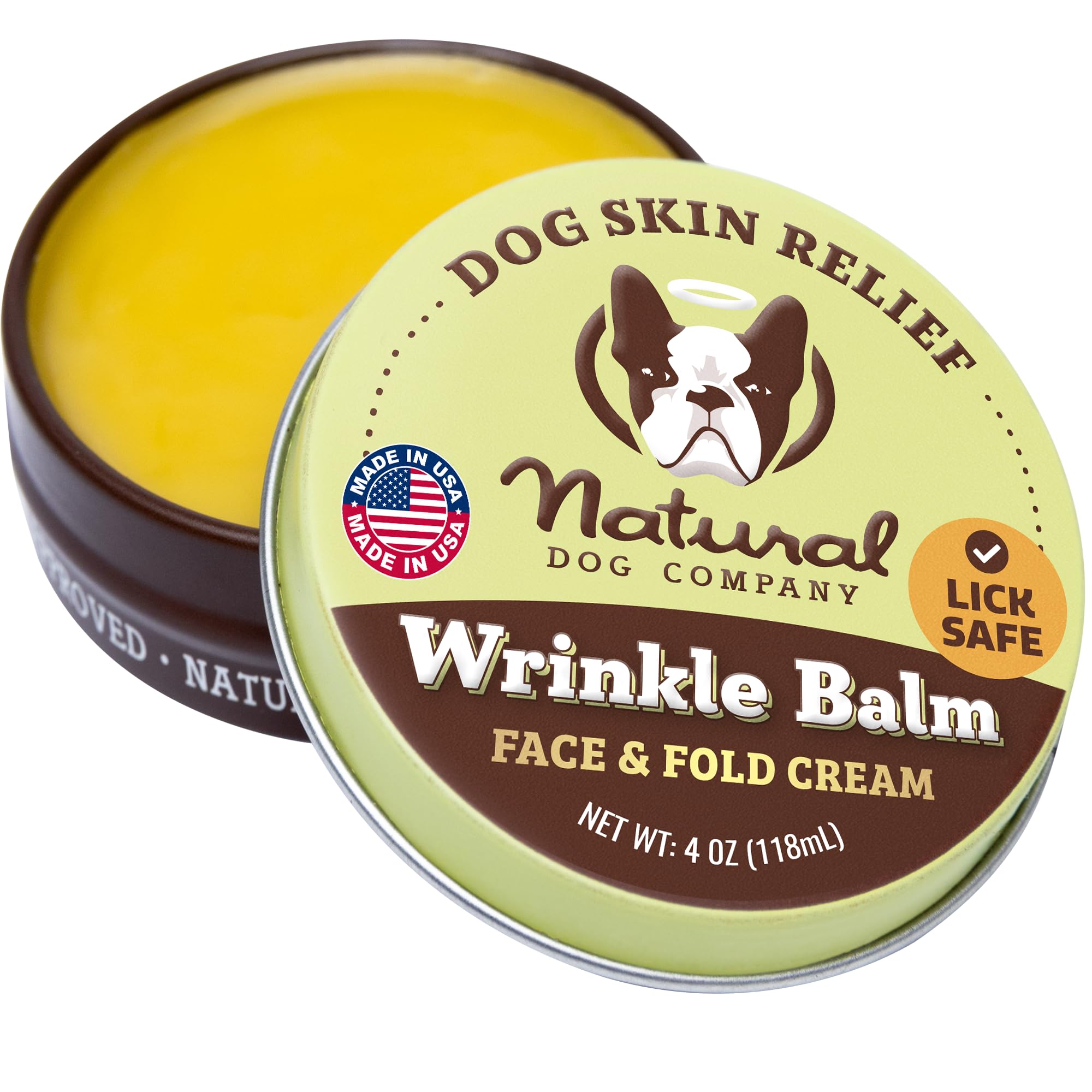 Natural Dog Company Wrinkle Balm, 4 oz. Tin, Dog Cream for Dry Itchy Skin, Cleans Wrinkles, Soothes Yeast Infections for Dogs, Plant Based, Frenchie Dog Accessories, Made in USA
