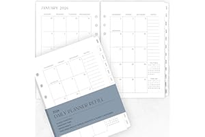 ZICOTO Beautiful 2026 Daily Planner Inserts for 6 Ring Binders – Durable A5 Paper Refill Set 5.5" x 8.3" - Refills Incl. Tabs & Monthly Calendar Spreads - From January 2026 - December 2026