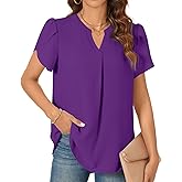 TAOHUADAO Womens Dressy Chiffon Blouses Summer Casual T-Shirts Petal Short Sleeve V Neck Tunic Tops for Leggings