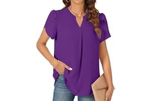 TAOHUADAO Womens Dressy Chiffon Blouses Summer Casual T-Shirts Petal Short Sleeve V Neck Tunic Tops for Leggings
