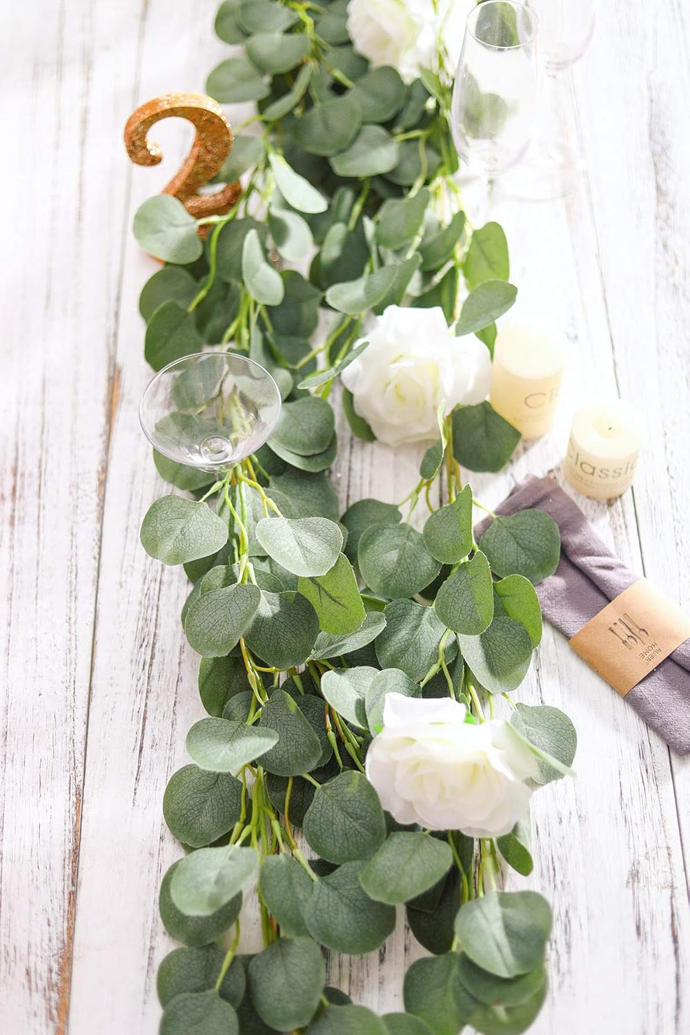 Amazon Com Party Joy Artificial Greenery Garland Faux Silk Eucalyptus Vines Wreath Wedding Backdrop Wall Decor Flower Arrangement Eucalyptus Garland 1 Home Kitchen