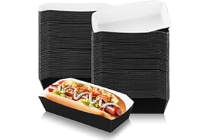 Yeaqee 100 Pcs 7" Paper Hot Dog Trays Halloween Disposable Paper Food Nacho Boats Hot Dog Holders Food Plates Disposable Serving Trays for Carnivals, Parties, Dinner, Cookouts(Black)