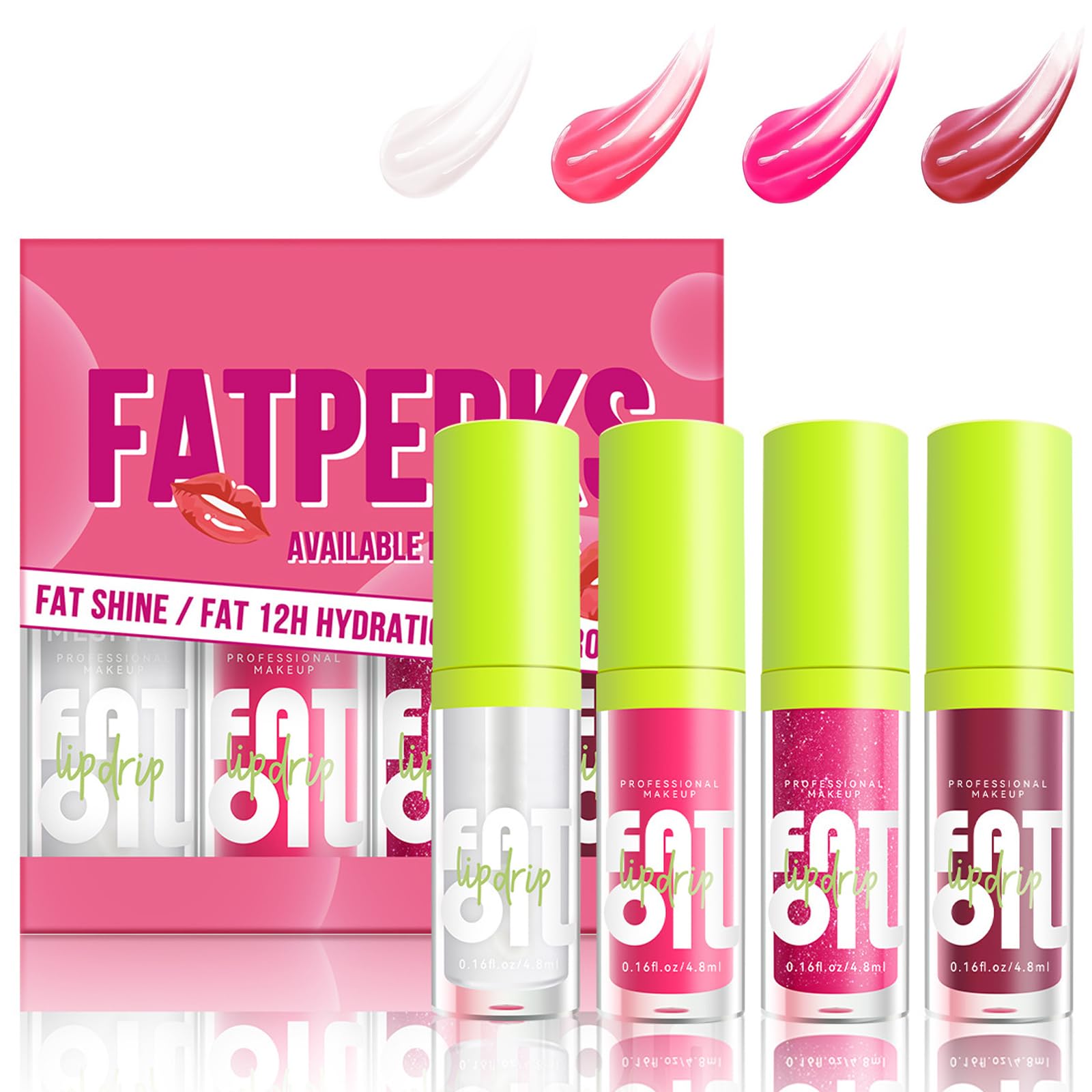 4PCS lip oil Lip Oil Set - Long Lasting Lip Oil Light Lip gloss Set - Glitter Liquid Lip Gloss - Moisturizing Tinted Lip Gloss Lip Plumper Lip Balm - High-Shine【A 4PCS】