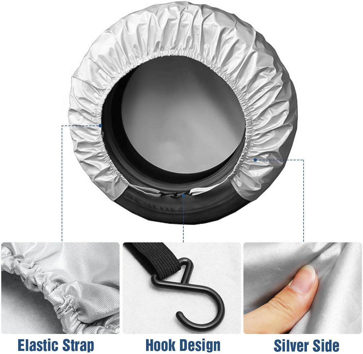 Tire Covers for RV Wheel ELUTO Set of 4 Motorhome Wheel Covers Waterproof Oxford Cotton Tire Protectors Tire Covers Fits 27" to 29" Tire Diameters: Automotive