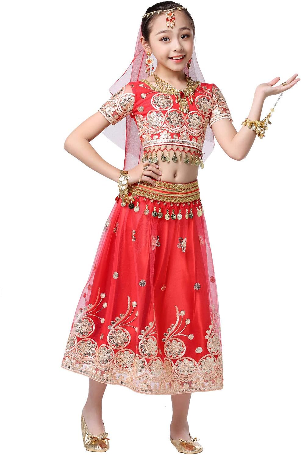 FEOYA Costume Danse Orientale Enfant 5 PCS Top+Jupe ...