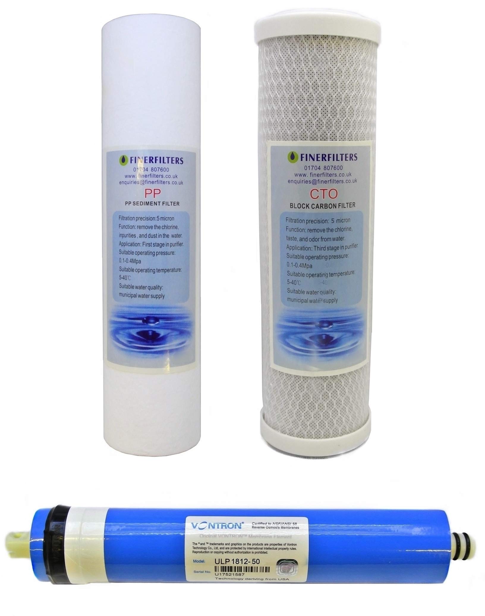 FINERFILTERS 3 Stage Drop In 50GPD Aquatic Reverse Osmosis Replacement Water Filters and Membrane