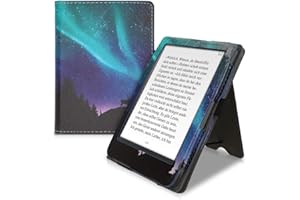 kwmobile Case Compatible with Kobo Clara HD - Case PU Leather Cover with Magnet Closure, Stand, Strap, Card Slot - Aurora Turquoise/Blue/Black