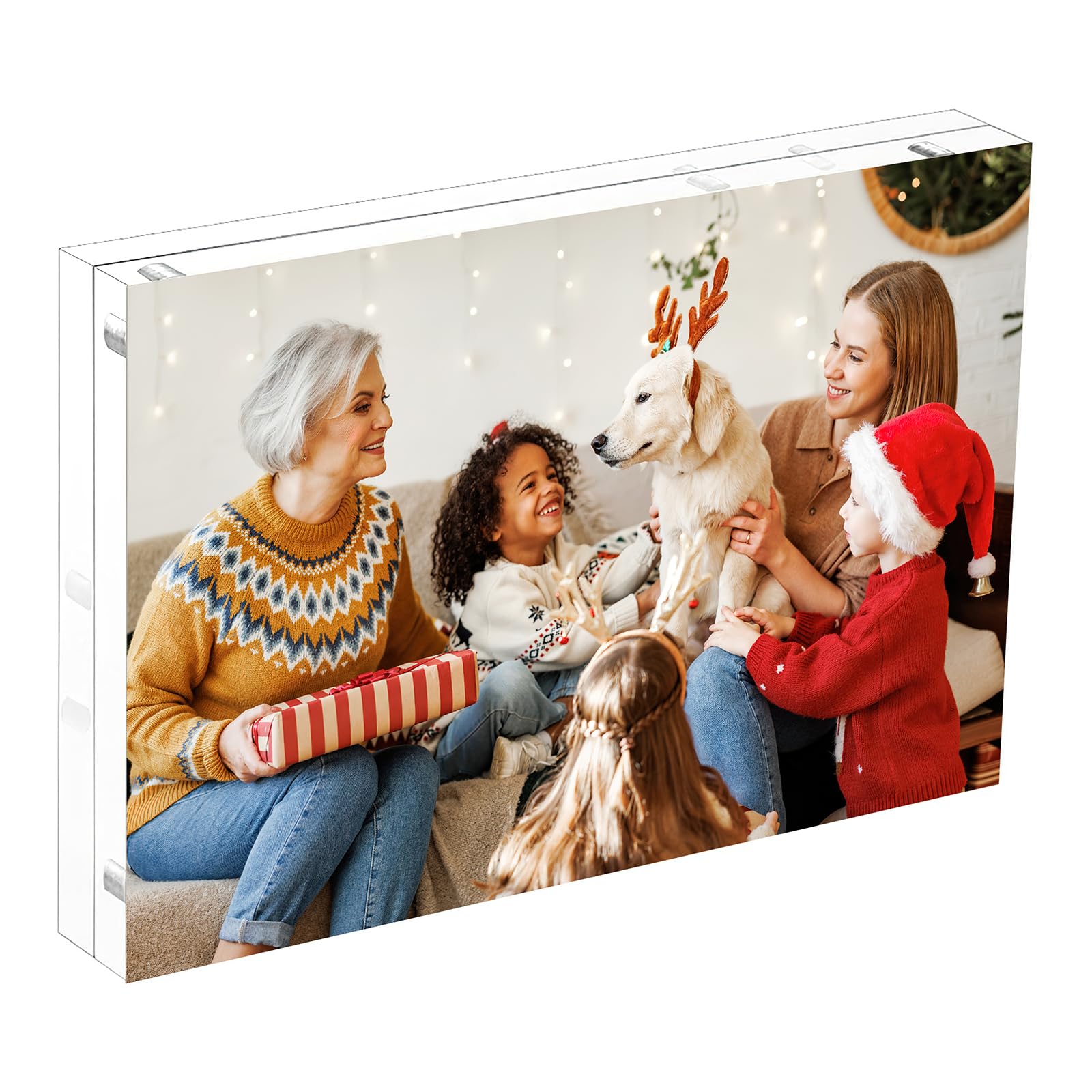 HIIMIEI Acrylic Photo Frame 13x18cm, Clear Double Sided Display Block Magnetic Picture Frame Free Standing