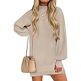 ZESICA Women's 2026 Spring Turtleneck Sweater Dress Oversized Long Lantern Sleeve Casual Knit Pullover Mini Dresses