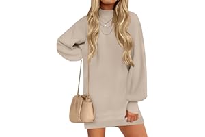 ZESICA Women's 2025 Fall Turtleneck Sweater Dress Oversized Long Lantern Sleeve Casual Knit Pullover Mini Dresses