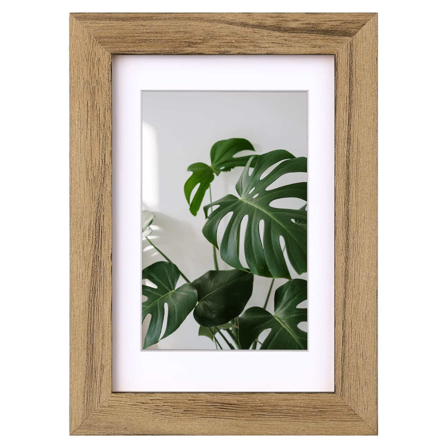 EGOFINE 6x4 Photo Frame,100% Solid Wood Frame with Acrylic Glass,Display Pictures 5x3.5 with Mat or 6x4 Without Mat for Tabletop and Wall Mounting, Carbonized Brown