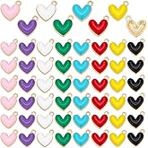 PH PandaHall 80pcs Alloy Heart Charms 8 Colors Enamel Love Heart Pendants 9x8mm Metal Dangle Pendant with Loops for Valentine's Day Jewelry Making DIY Necklace Bracelet Craft Gifts Decoration