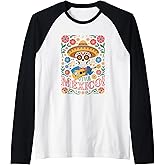 Viva Mexico Mexican Folk Art Mariachi Sugar Skull Raglan Baseball Tee