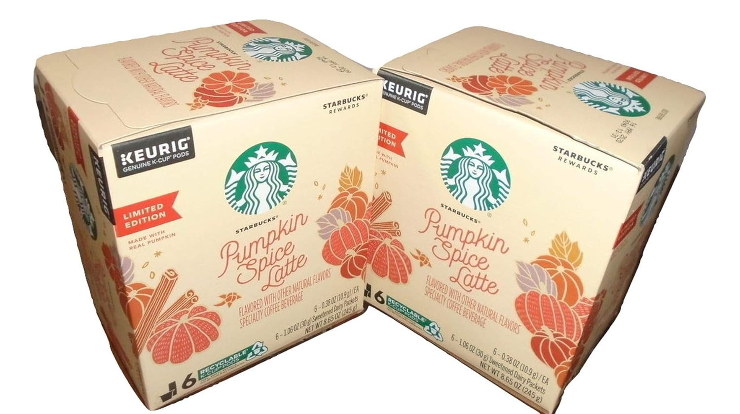 Starbucks Pumpkin Spice Caffe Latte Specialty Coffee K-Cups 8.65oz (Pack of 2)