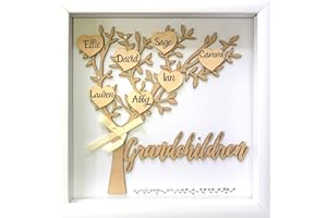 Tasse Verre 12x12 Grandchildren Shadow Box Kit - Family Tree Gift for Grandparents Grandma Grandpa with 7 Hearts and 40 Gems. Gift for Grandparents Grandchild Grandkid Nana Mimi Mothers Day