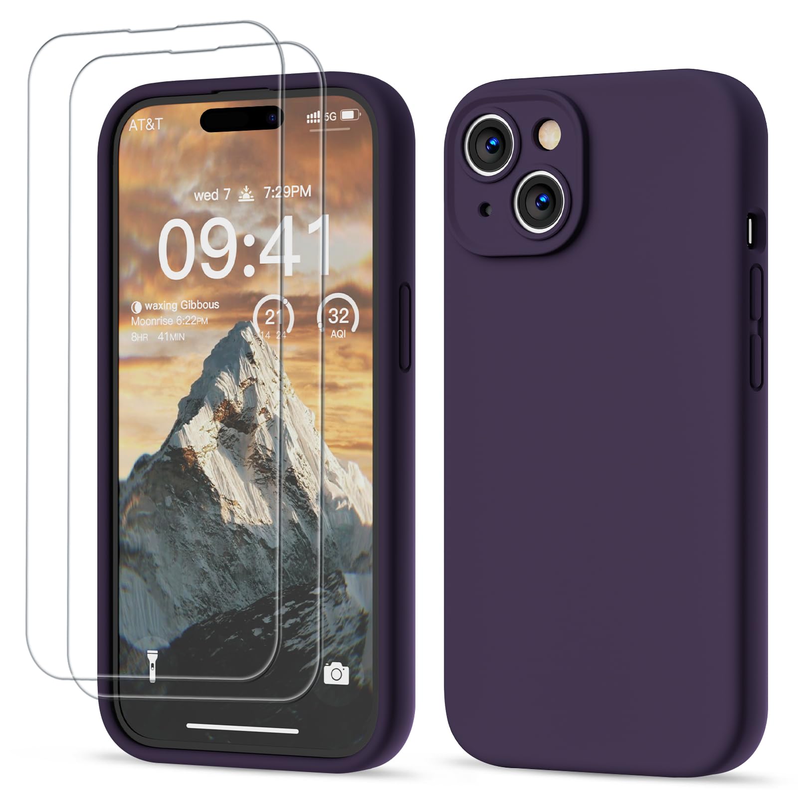 GOODVISH 3 in 1 Designed for iPhone 15 Case Premium Silicone 6.1" (2023)| Upgraded Camera Protection, 2 Pack Screen Protector, Shockproof Anti-Scratch Gel Rubber Slim Phone Case Cover, Berry Purple — image 1