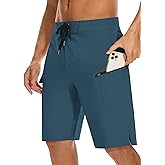 MIVEI 22" Mens Long Board Shorts Swimwear No Mesh Lining with Zipper Pocket | Knee Length Swim Trunks Surf Stretch Shorts Bathing Suit Quick Dry with Cargo Pocket Velcro Fly Without Elastic Waist