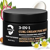 3-in-1 Curl Cream for Men - Defines Curls, Tames Frizz, Adds Smoothness and Texture for Curly and Wavy Hair, Hair Styling Cream with Desert Derived Extracts, Sulfate - Free 3.38 oz