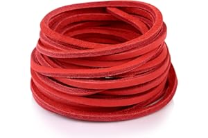 TeeLiy 3MM Genuine Flat Leather Cord Strips Full Grain Leather Lace Laces Rope String Braiding Lacing for Crafts Shoelaces Necklace Jewelry Making (Scarlet Red_5Yards)