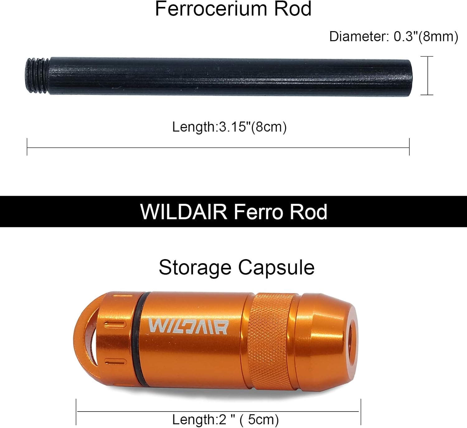WILDAIR Ferrocerium Ferro Rod Fire Starter with Flint Striker Storage Capsule Fire Paracord Magnesium Bushcraft Flint and Steel Fire Starter Emergency Survival Kits (Orange): Sports & Outdoors