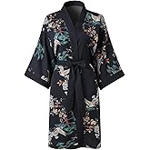 Ledamon Women's Kimono Short Robe for Women - Pocket Floral Bathrobe Nightgown