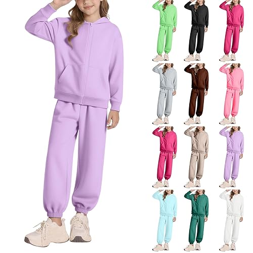Girls Tracksuit Set Teen Kids 2 Piece Jogging Set Boys Zip Up Hoodie and Sweatpants Outfit – Sportswear Tracksuit for School, Gym & Casual Wear | Plain Hooded Sweatshirt & Jogger Trousers
