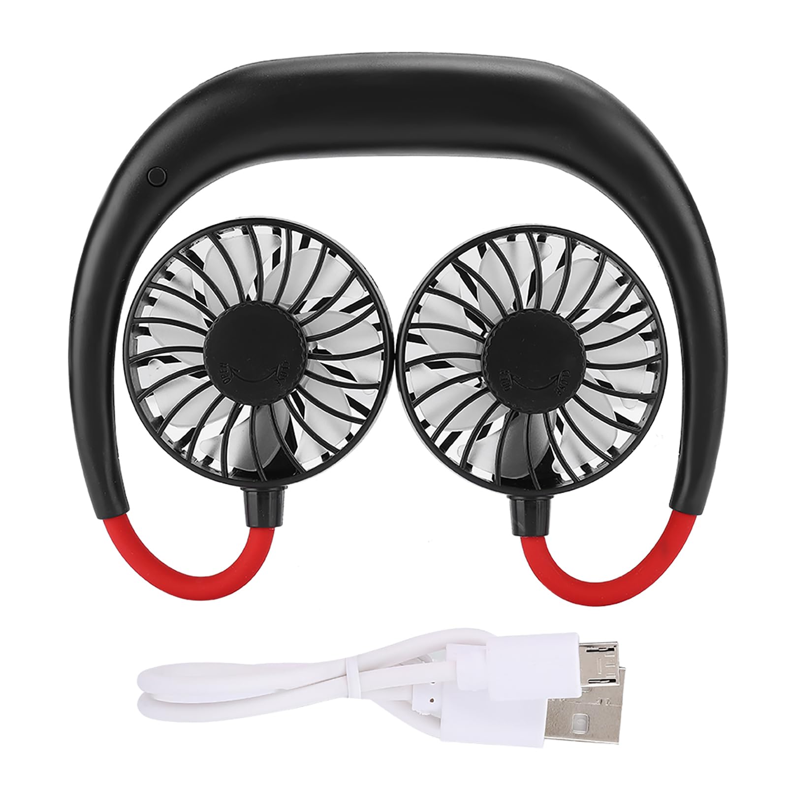PUSOKEI USB Neck-Hanging Fan, 3 Gear Adjustable Mini Fan Portable USB Personal Coooling Fan, Hands-Frees Neck Band Sports Fan 7Hous Standy for Home Outdoor Office Travel(Black)