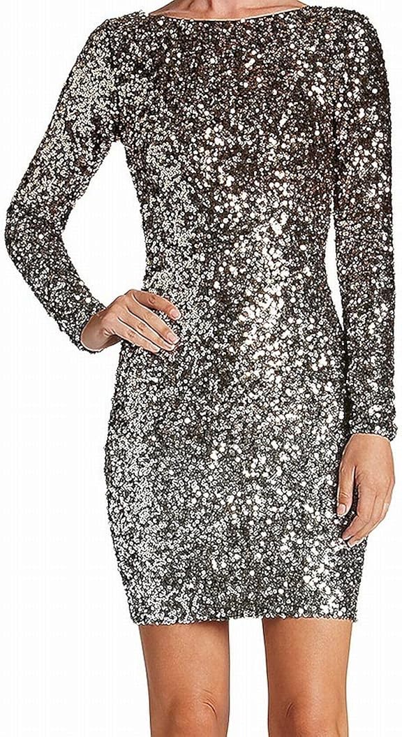 lola light blue and gold sequin long sleeve bodycon dress