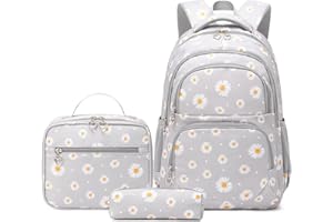 Joyfulife Lightweight Water Resistant Daisy Backpacks for Girls School Backpack with Lunch Bag and Pencil Case