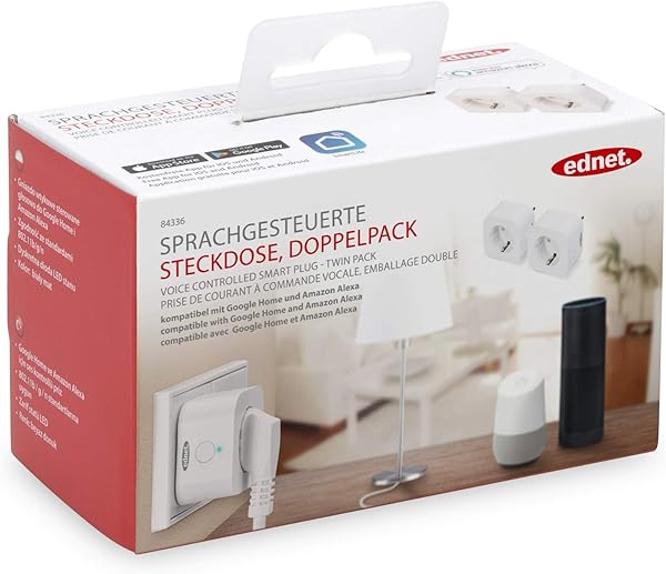 ednet Pack de 2 enchufes WiFi con aplicacin y Control por Voz para Amazon AlexaGoogle Home Enchufe con proteccin de Contacto WiFi Color Blanco
