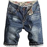 QZH.DUAO Men's Ripped Denim Shorts & Jeans Summer Casual Classic Straight Distressed Ripped Short Jeans