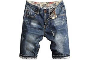 QZH.DUAO Men's Ripped Denim Shorts & Jeans Summer Casual Classic Straight Distressed Ripped Short Jeans