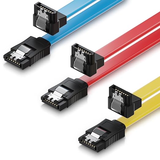 deleyCON SATA Kabel 50cm S-ATA 3 HDD SSD Datenkabel 6 GBit/s - 1x gerade zu 90° - 3 Stück Farbe: Gelb/Rot/Blau