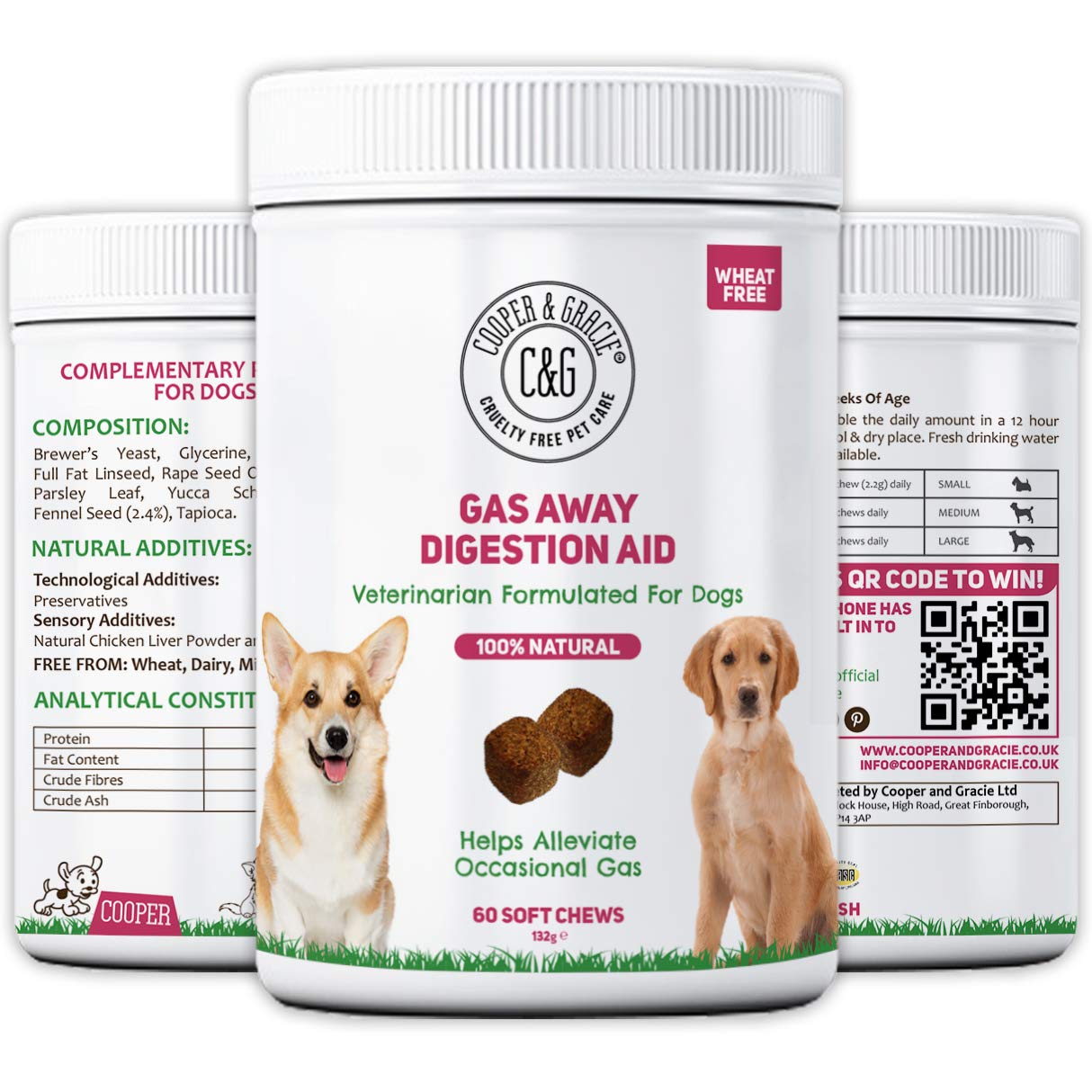 C&G Pets Gas Away Digestion Aid 60 Soft Chews, Gas & Flatulence Supplement Aid for Dogs, Relieve Gas and Bloating Discomfort, Reduces Stool and Urine Odors, Veterinarian Formulated
