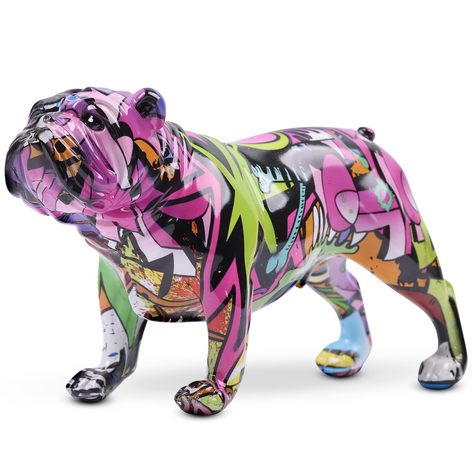 XYQXYQ Colored Graffiti Bulldog Sculpture, Graffiti Art Standing British & French Bulldog Statue Decoration, Color Dog Fashion Resin Technology Decoration