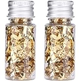 Lwuey Gold Leaf Flakes for Cake ＆ Drinks Decoration, 2PCS | Use for Cakes, Cupcakes, Chocolates, Desserts, Drinks, Cooking Decor, Birthday Party and Makeup Looks