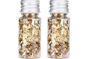 Lwuey Decorating Flakes, Gold Leaf Cake Decoration Flake Goldlen Toppers Gilding Foil Decor Imitation Metallic Decorative Drink Cooking Chocolates Cakes Drinks Dessert Cupcake Makeup 2PCS