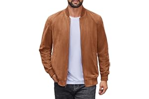 COOFANDY Men's Lightweight Suede Bomber Jackets Casual Varsity Jacket Vintage Faux Leather Jackets